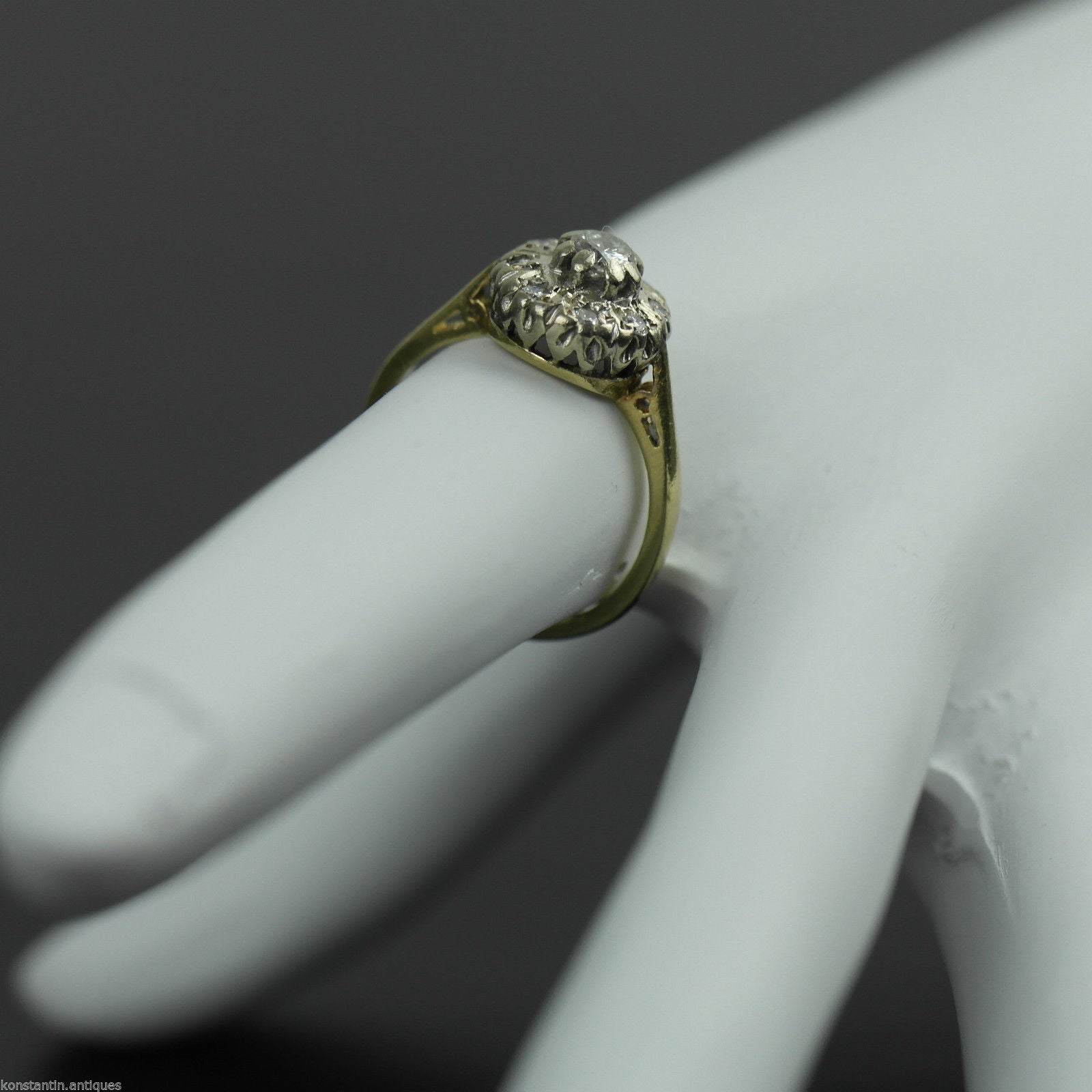 Anillo vintage de oro de 18 quilates con diamantes talla brillante cluster London