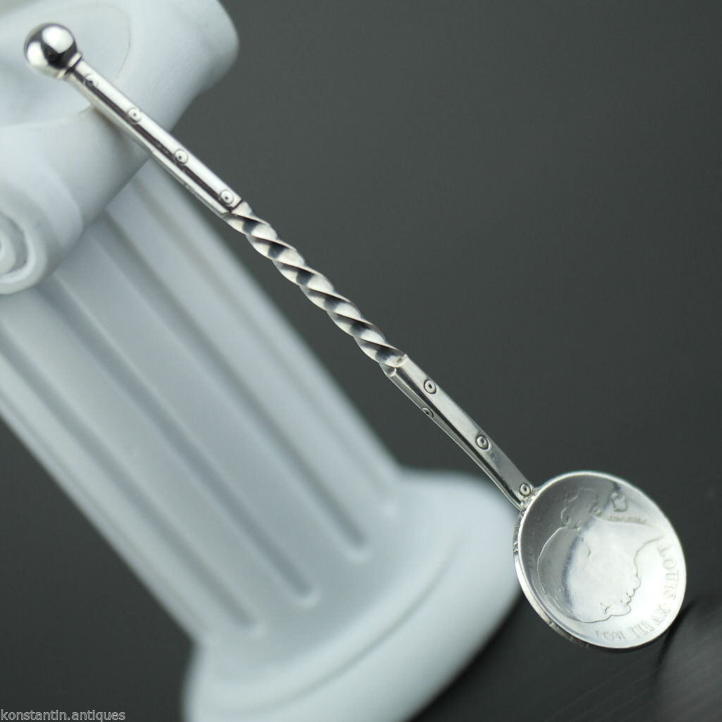 Antique 1822 solid silver coin spoon French Empire Louis XVIII ROI 1 Franc