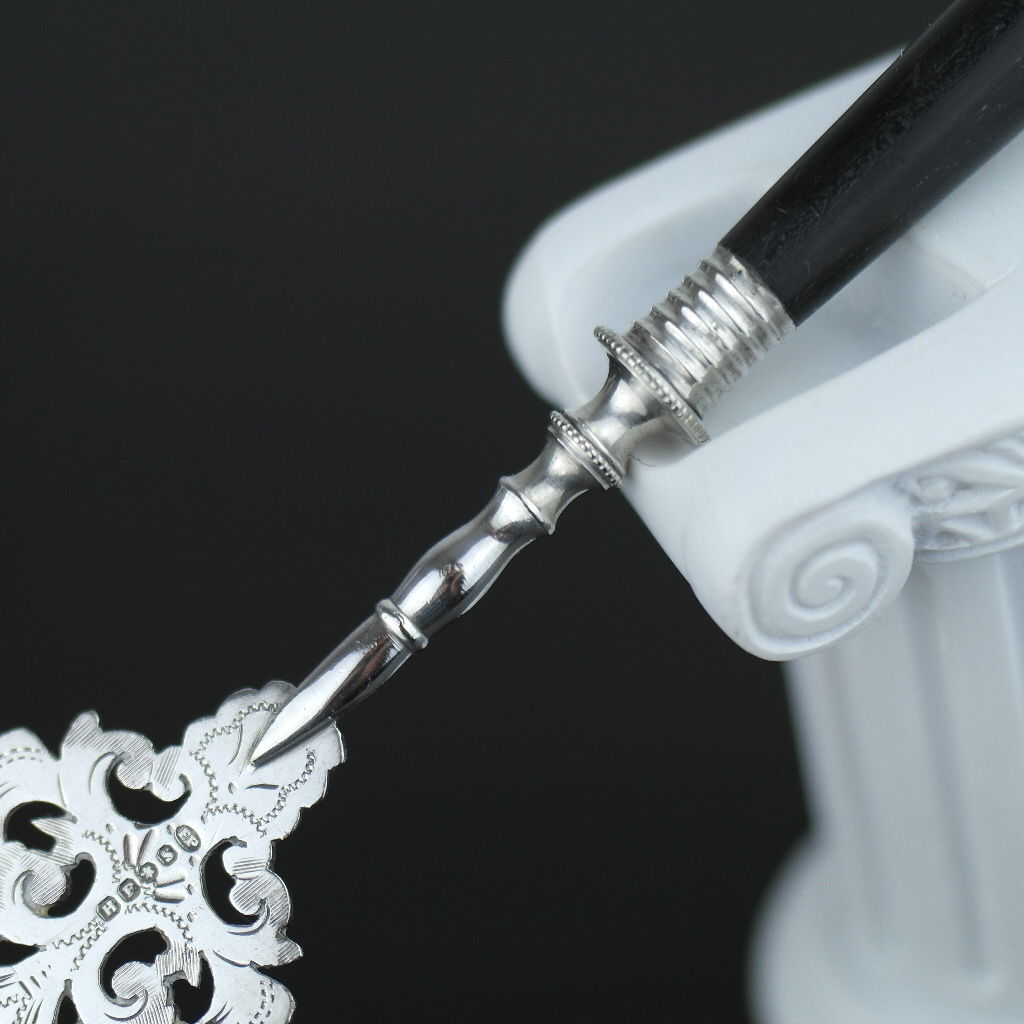 Antique silver plated fork with black solid wood handle British Empire