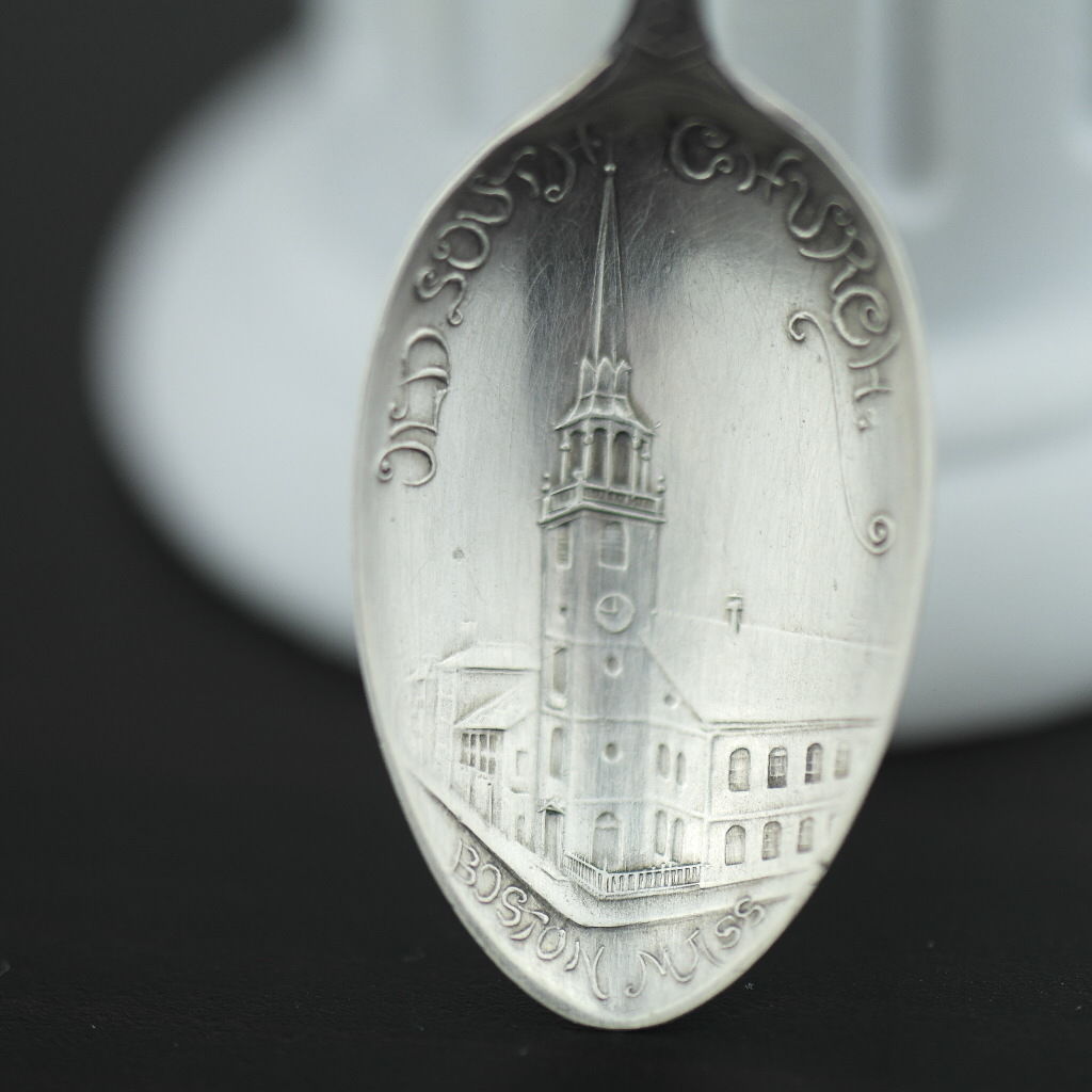 Antikes Löffelbild aus Sterlingsilber The Boston Hub USA Old South Church 1775