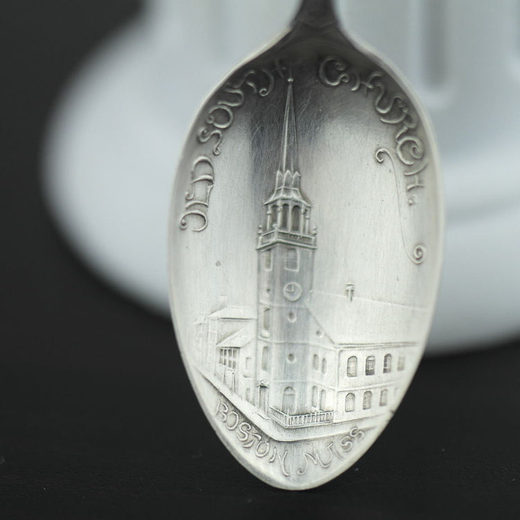 Antique sterling silver spoon picture The Boston Hub USA Old South Church 1775