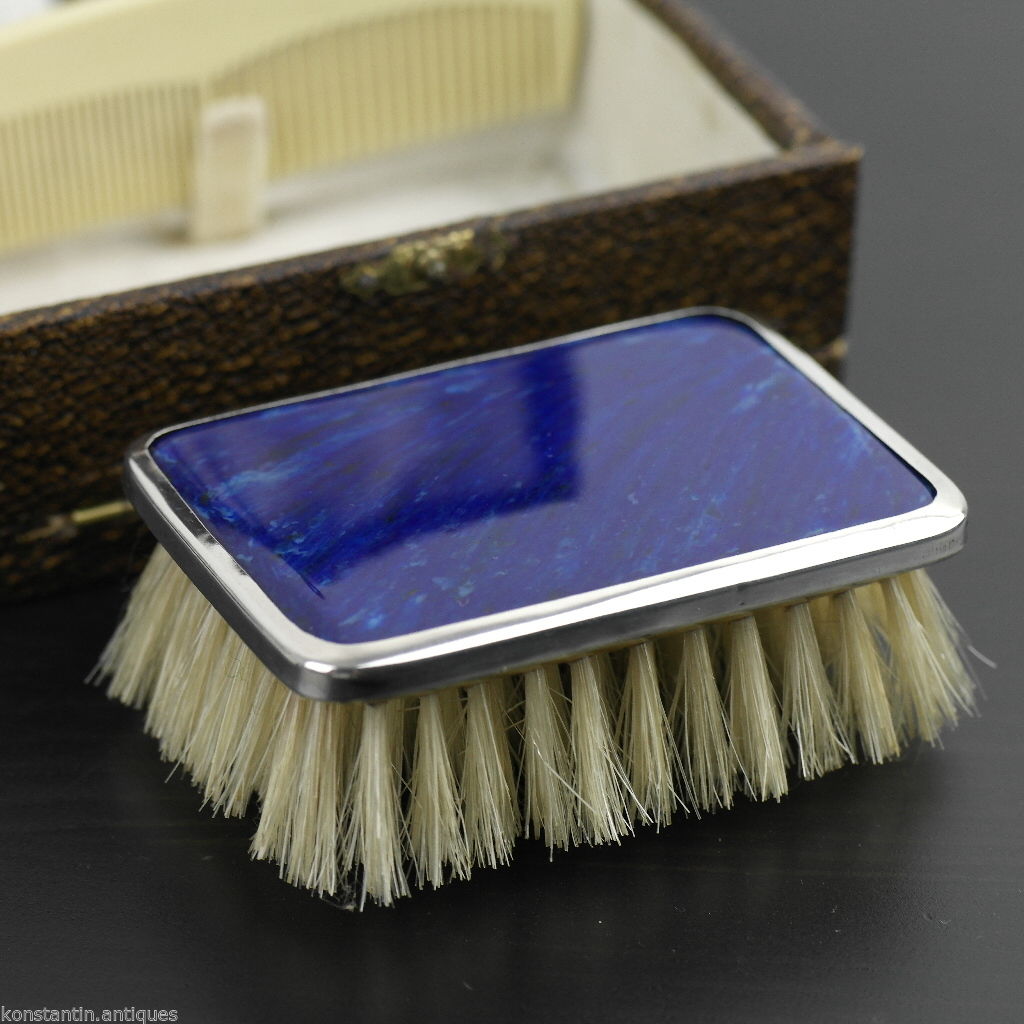 Antique 1927 sterling silver lapis lazuli brush and comb Birmingham