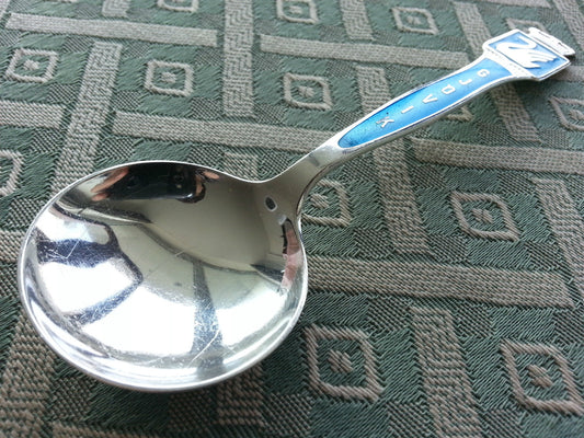 Vintage Sterling silver guilloche enamel spoon Marthinsen Norway Gjovik