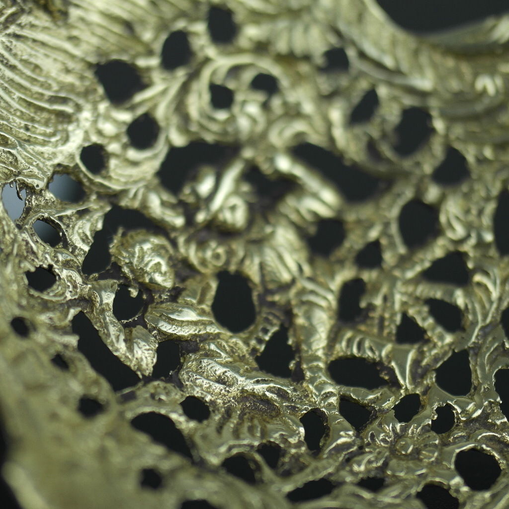 Antique solid brass ornamented strainer French Royal flower dancing couple eagle