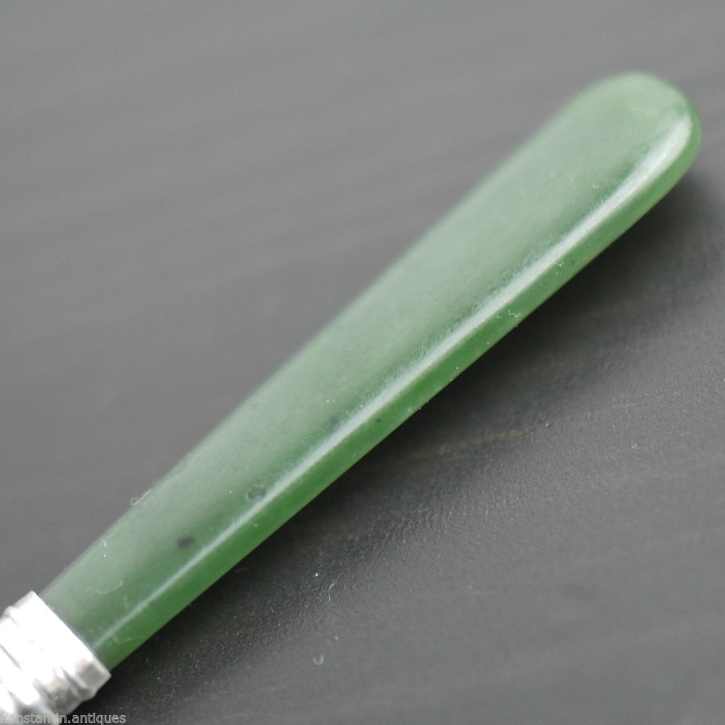 Antique 1900 sterling silver knife green Jade Nephrite handle