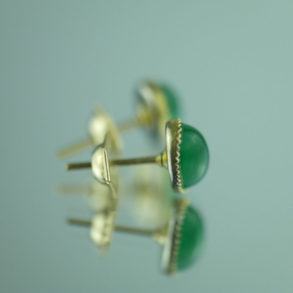 Antique 1906 Birmingham 9ct gold earrings with green Jade cabochon