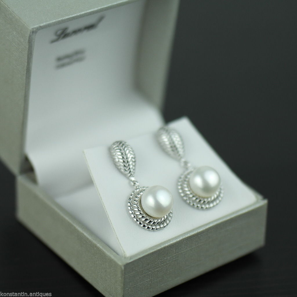 Stylish sterling silver cultured pearls earrings CZ Lucoral 925