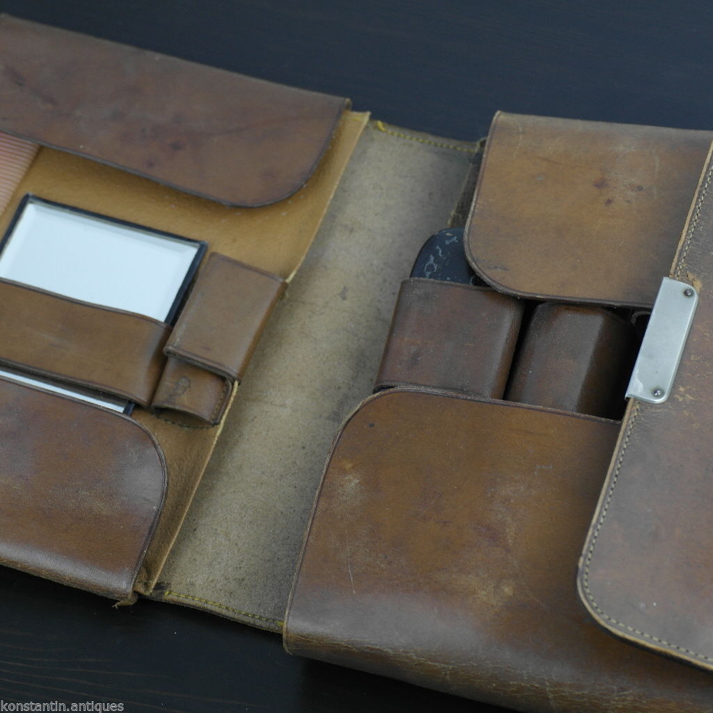 Antique 1911 original leather soldier hygiene case