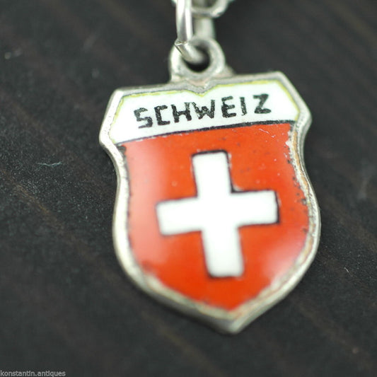 Vintage Schweiz Emaille 800 REU Silber Charm-Anhänger