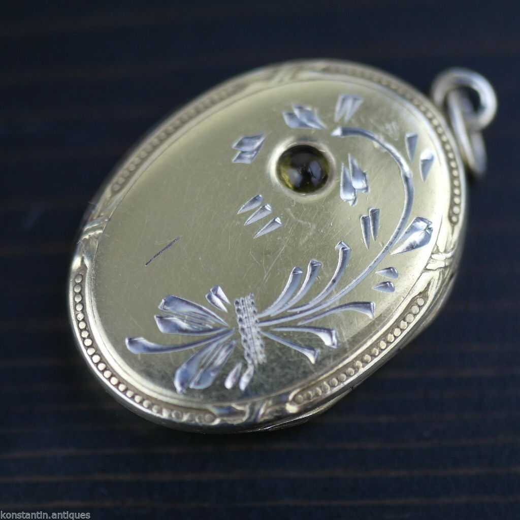 Vintage solid silver Locket pendant citrine gemstone charm gilt Russian В875