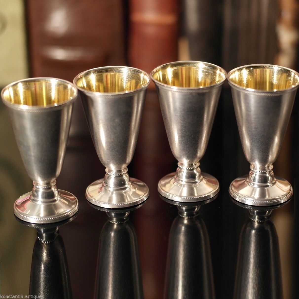 Vintage Russian solid silver gild Cups set of 4 Liqueur Vodka РЮ5 875 USSR