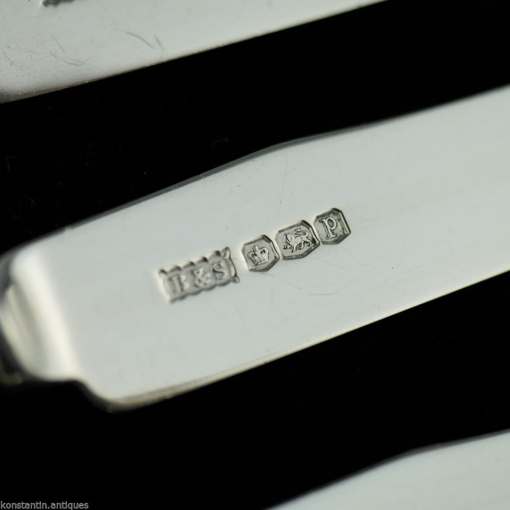 Antique 1932 Sheffield solid silver set of six knives with Nacre handles