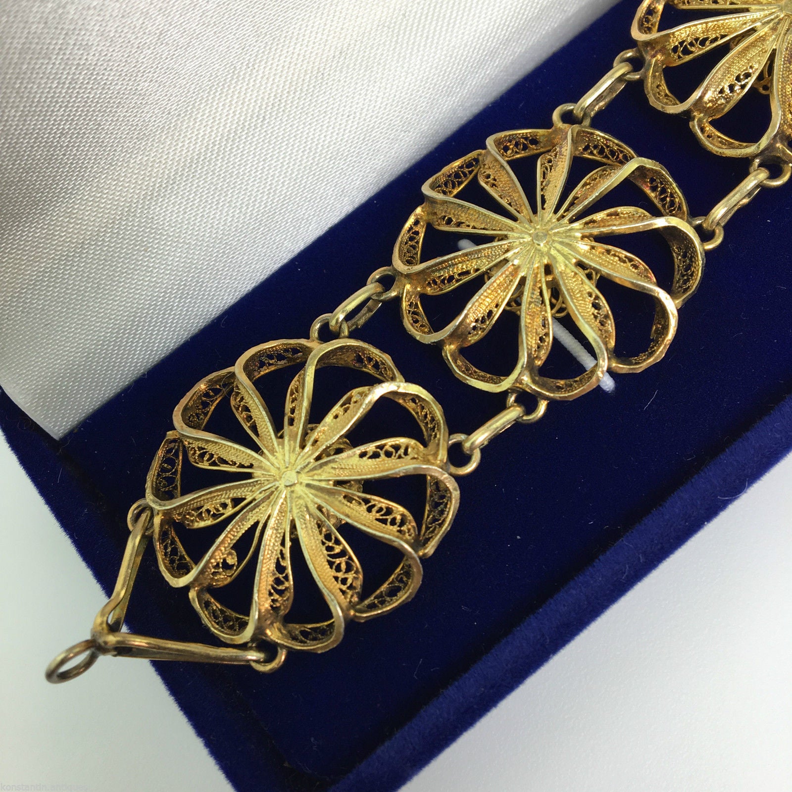 Pulsera vintage de filigrana portuguesa chapada en oro de plata maciza