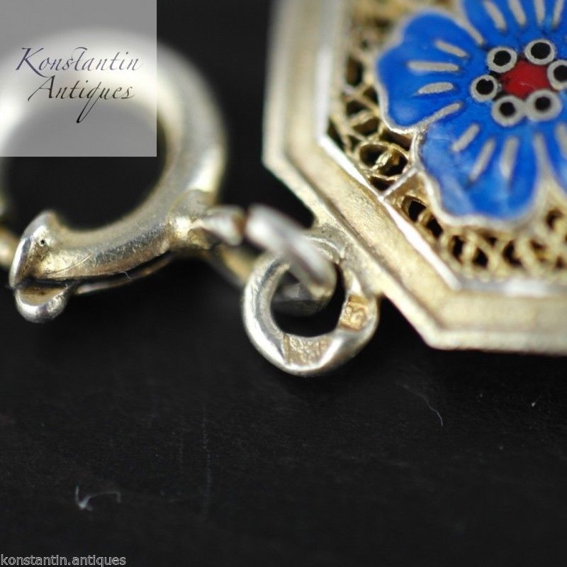 Vintage Portugal Emaille Blumen vergoldetes Armband aus massivem Silber 