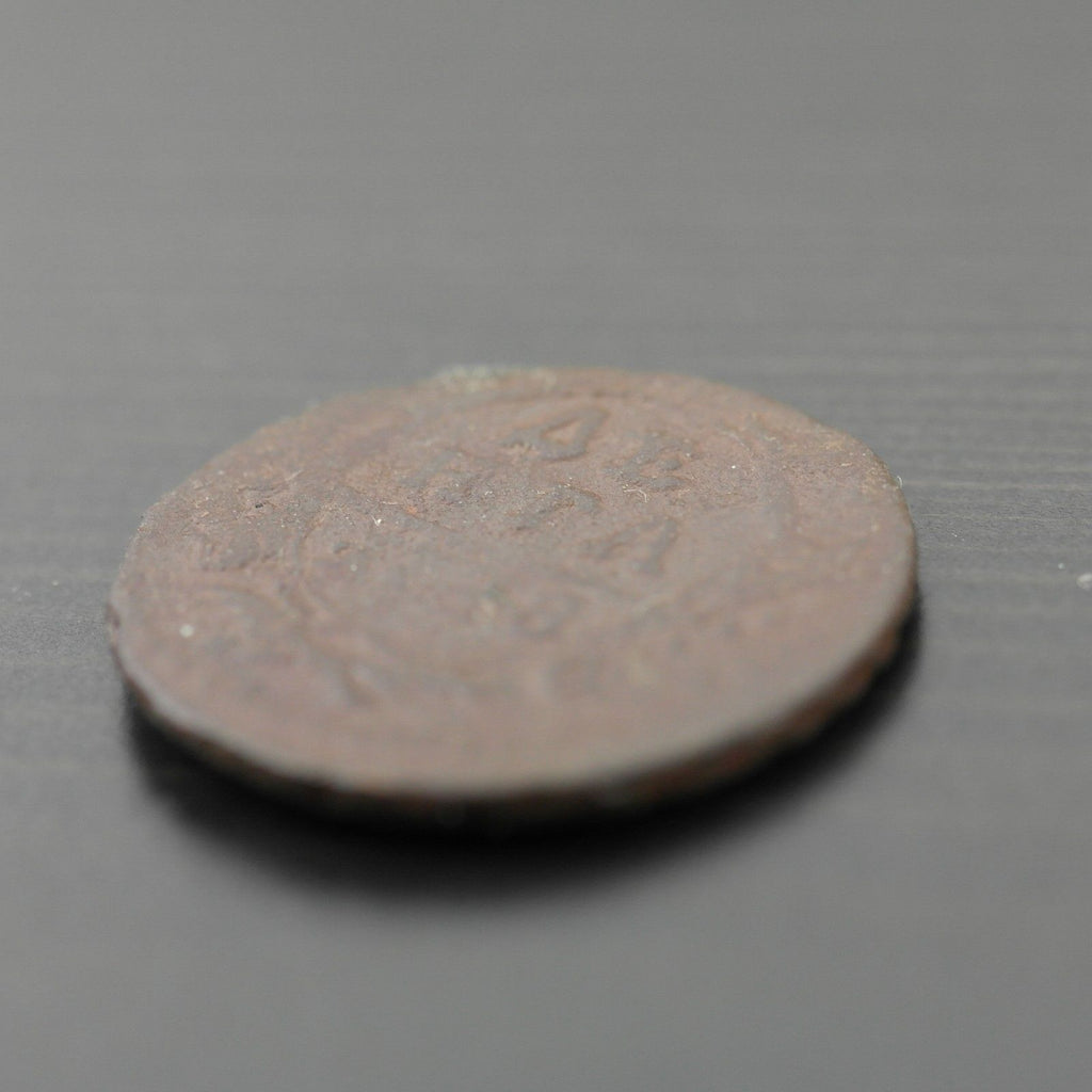 Moneda antigua de 1748 denga kopek Emperador Isabel del Imperio Ruso SPB 20thC