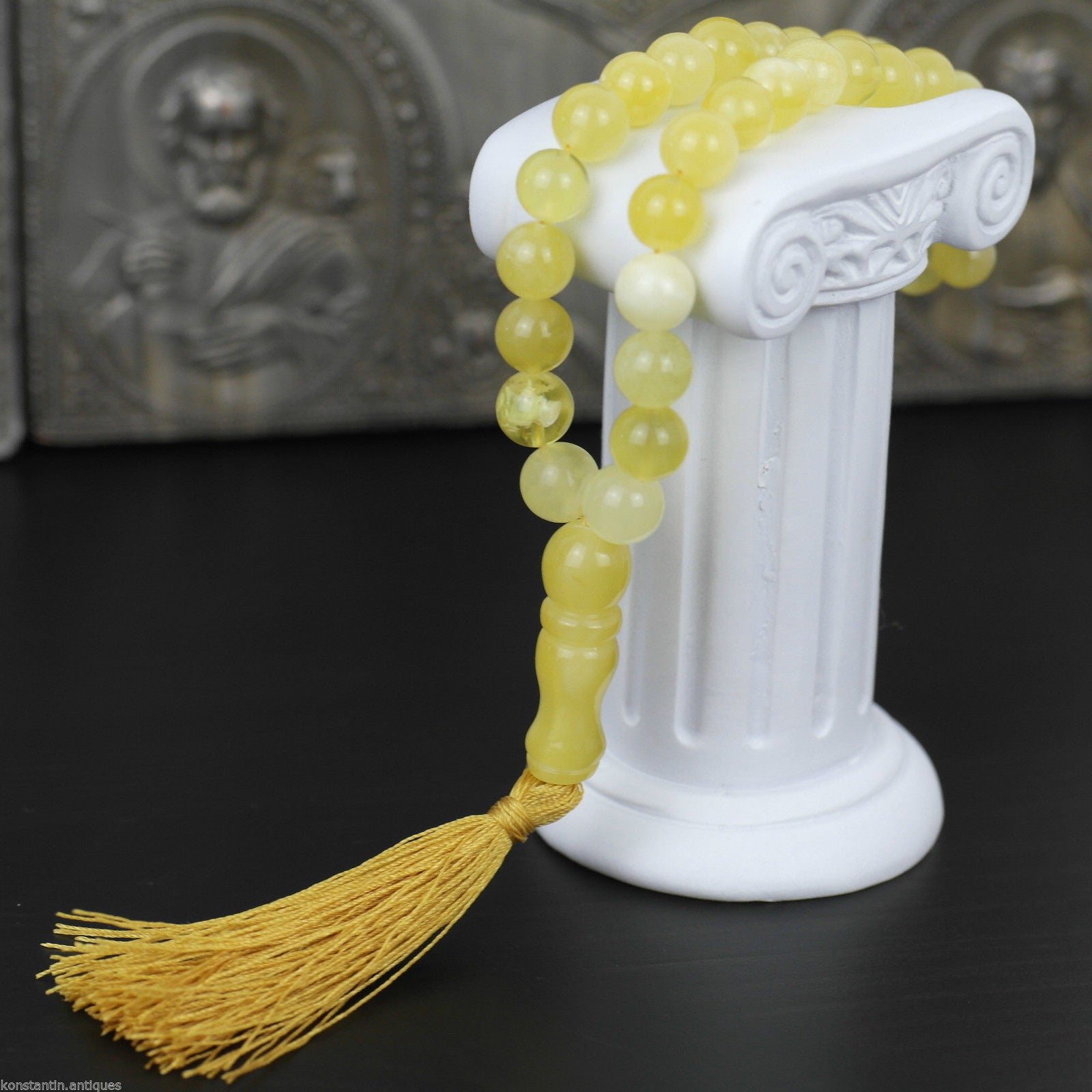 Cuentas genuinas de ámbar báltico 9 mm Islam Tasbih Rosario blanco yema nublada