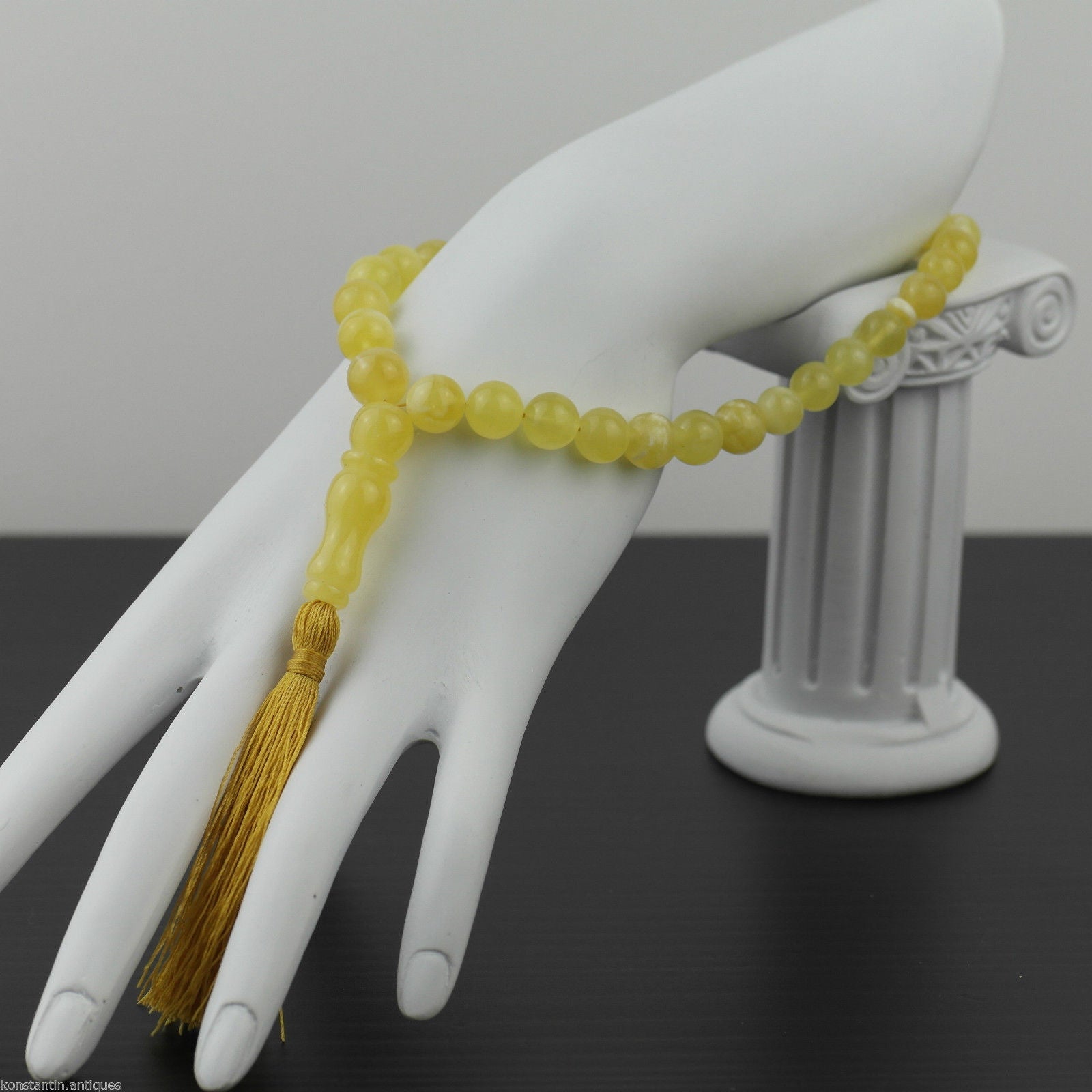 Pulsera de cuentas de ámbar báltico genuino Islam Tasbih Rosario blanco yema nublada 