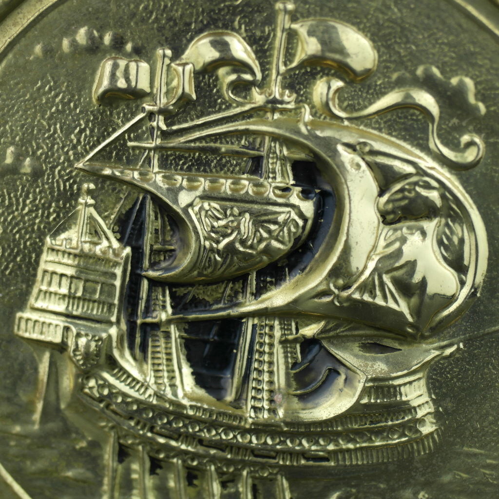 Vintage Wanddekoration Messingplatte Antikes Bootsporträt hitzebeständig England