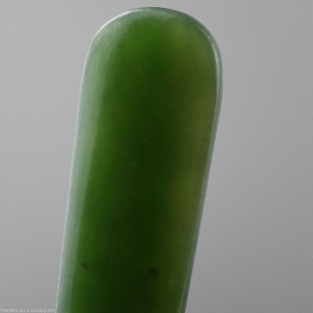 Antique 1900 sterling silver knife green Jade Nephrite handle