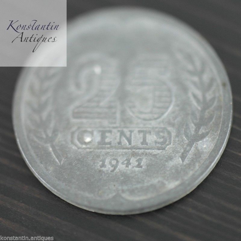 Vintage 1941 coin 25 cents Netherlands old gift