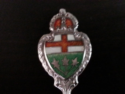 Antique enamel sterling silver spoon Hamilton BMco Canada