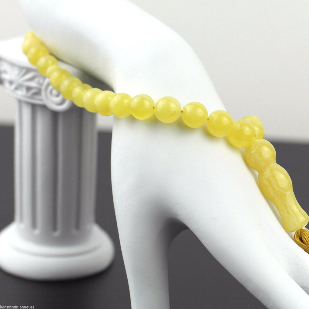 Genuine Baltic Amber beads 9mm Islam Tasbih Rosary White Cloudy yolk