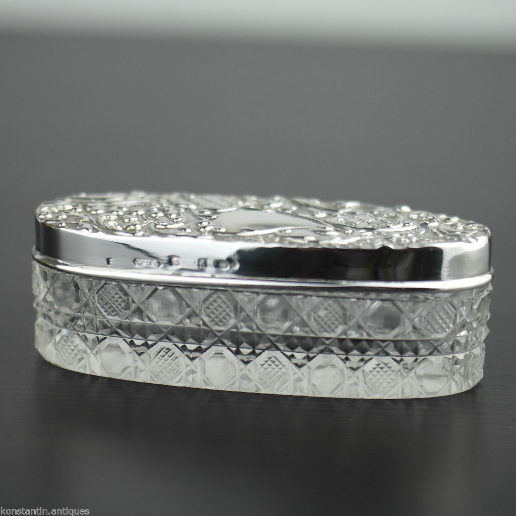 Antique 1903 sterling silver topped cut glass trinket box