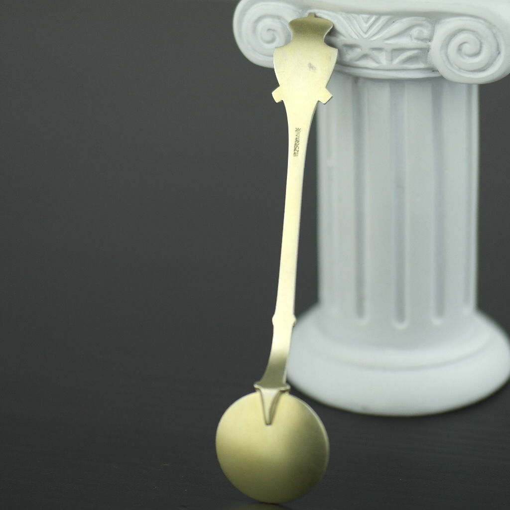 Cuchara de esmalte antigua de plata de primera ley chapada en oro Noruega David Andersen 