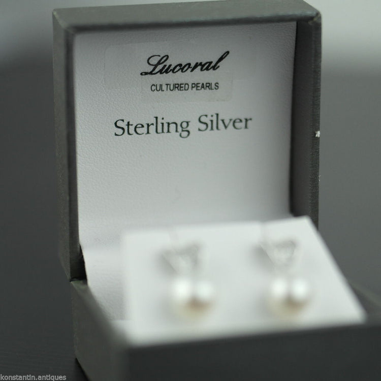 Stylish sterling silver cultured pearls earrings CZ Lucoral 925