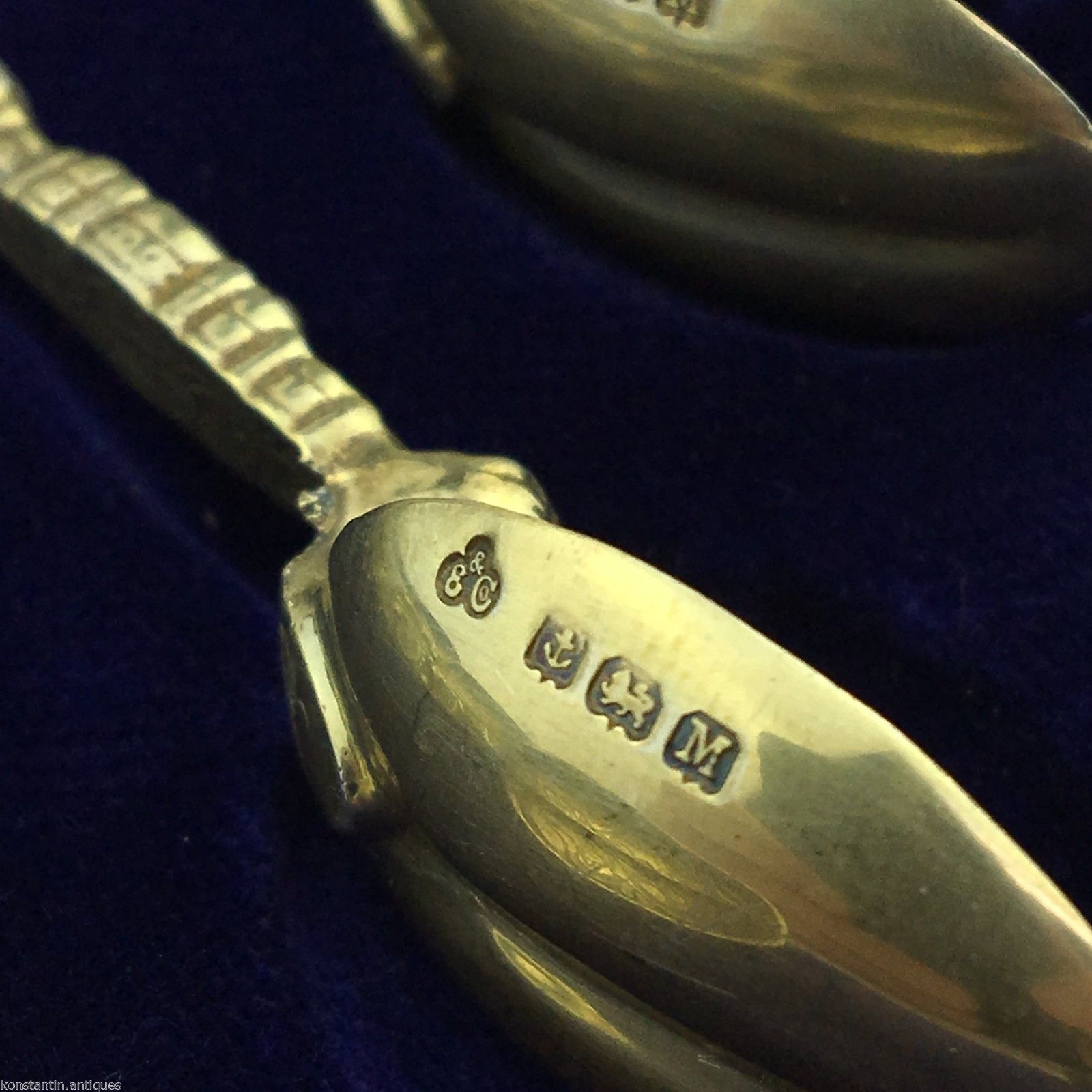 Jahrgang 1936 Salblöffel aus vergoldetem massivem Silber, Set bestehend aus sechs Birmingham E&amp;Co