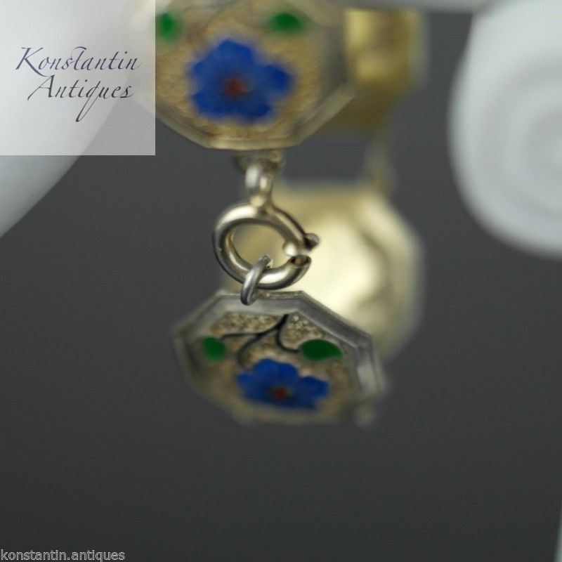 Pulsera vintage de plata maciza chapada en oro con flores esmaltadas de Portugal 