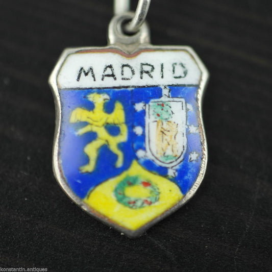 Vintage Emaille-Charm-Anhänger aus massivem Silber MADRID, seltenes Spanien 800, schönes Geschenk