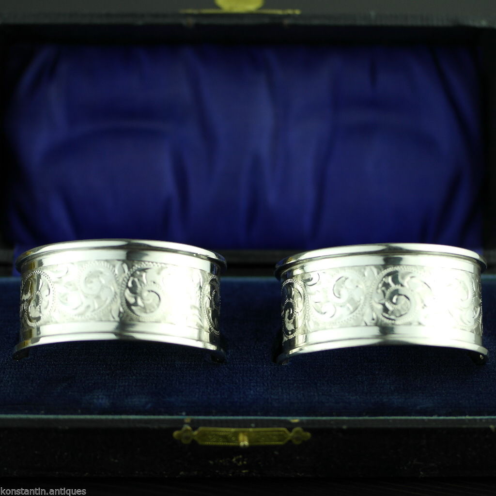 Antique 1912 sterling silver napkin rings set of two Chester boxed
