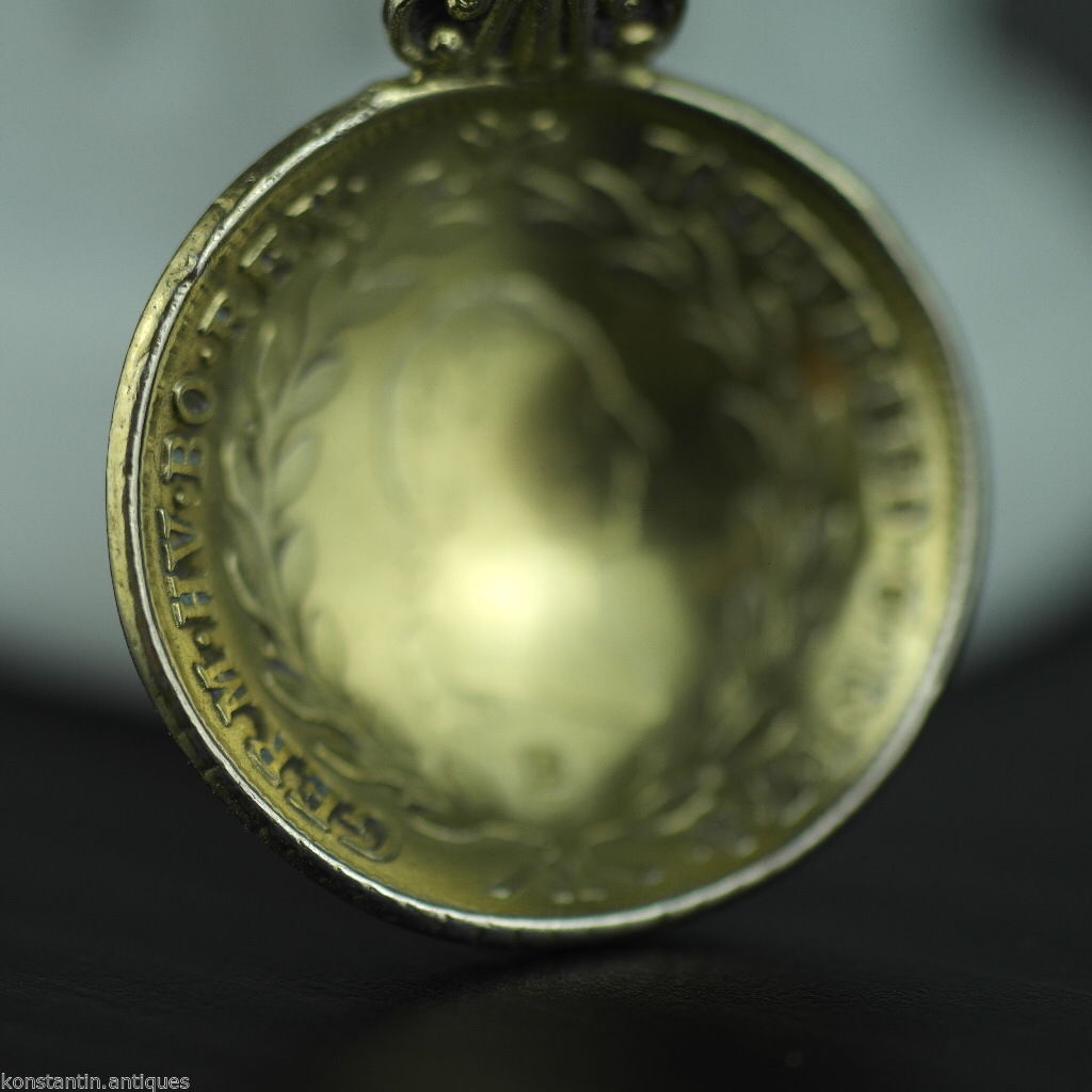 Antique 1787 gold plated solid silver 20 Kreuzer coin spoon IOSEPH Austrian Empire 800 German