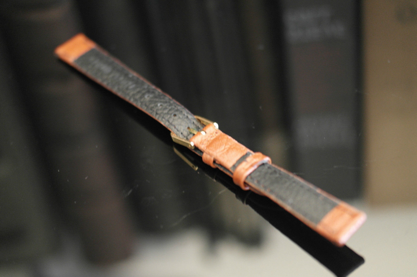 Watch Strap Brown genuine Leather Gold Plated Buckle