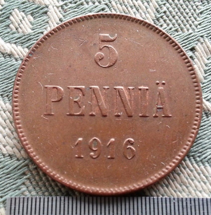 Moneda antigua de 1916 5 kopeks pennia Emperador Nicolás II del Imperio Ruso Finlandia