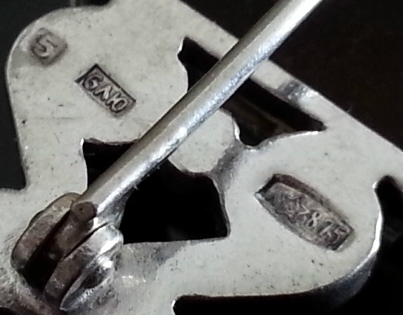 Broche de ágata de plata maciza vintage 875 URSS Leningrado Rusia gran regalo