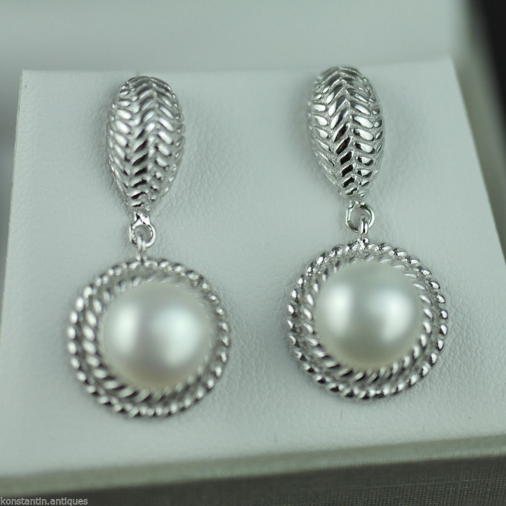 Stylish sterling silver cultured pearls earrings CZ Lucoral 925