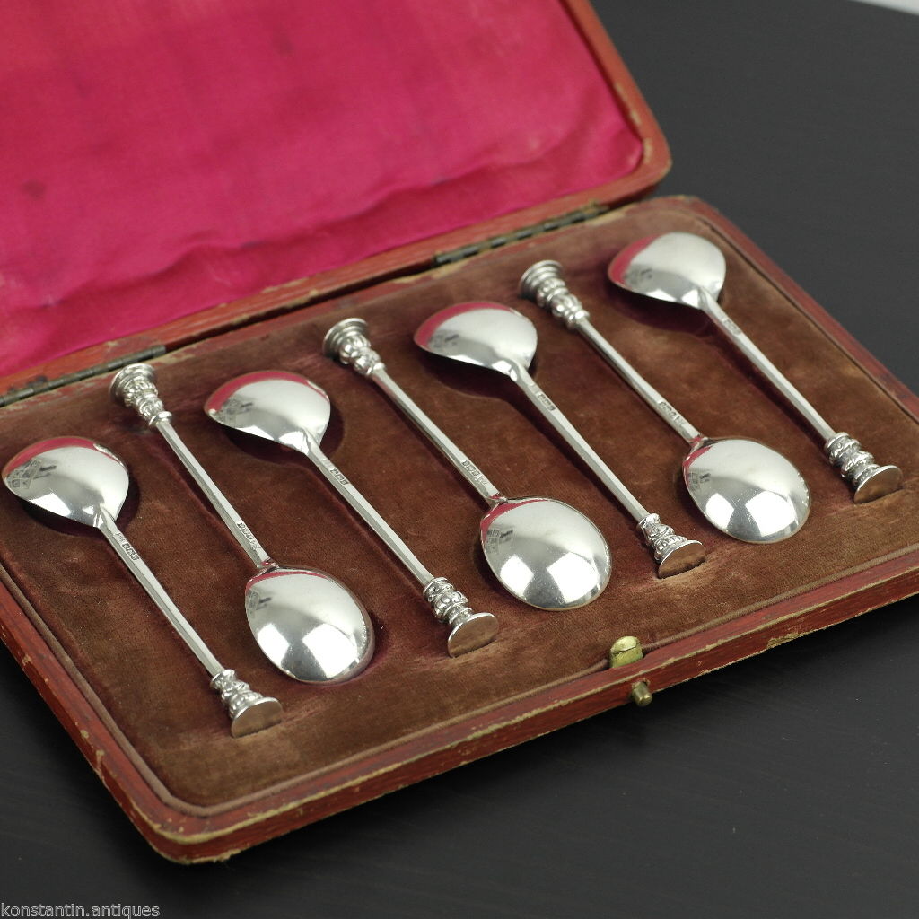 Antique 1916 set solid silver spoons for crushing sugar from Thomas Bradbury