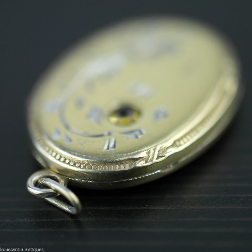 Vintage solid silver Locket pendant citrine gemstone charm gilt Russian В875