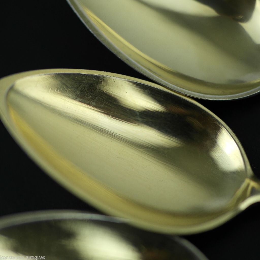 Antique Italian sterling silver spoons set 5 five gilt deer legs handles Italian