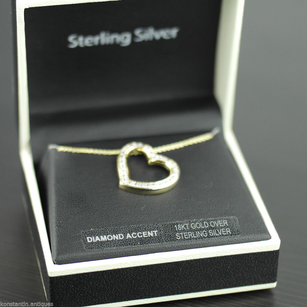 Sterling silver 18ct Gold over Heart pendant with diamonds on chain