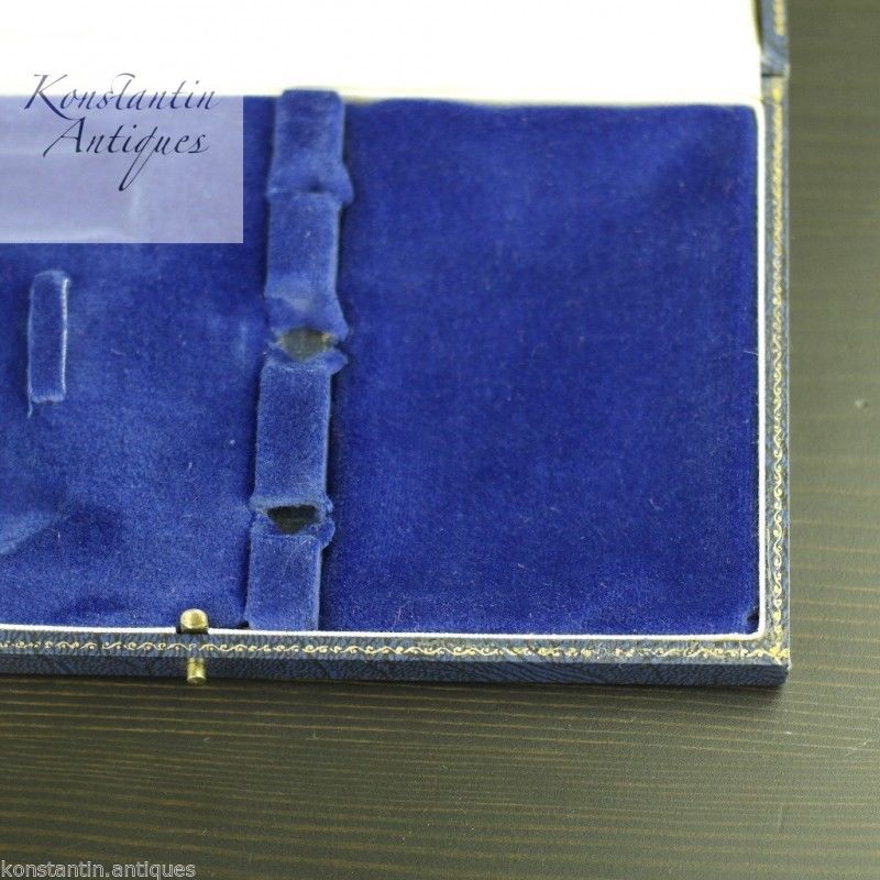 Antique blue box for Christening set Fork and spoon