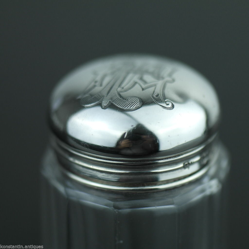 Antiker Londoner Schminktisch aus geschliffenem Glas aus dem Jahr 1892 mit Sterlingsilber-Verschluss