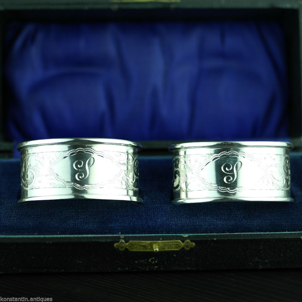 Antique 1912 sterling silver napkin rings set of two Chester boxed