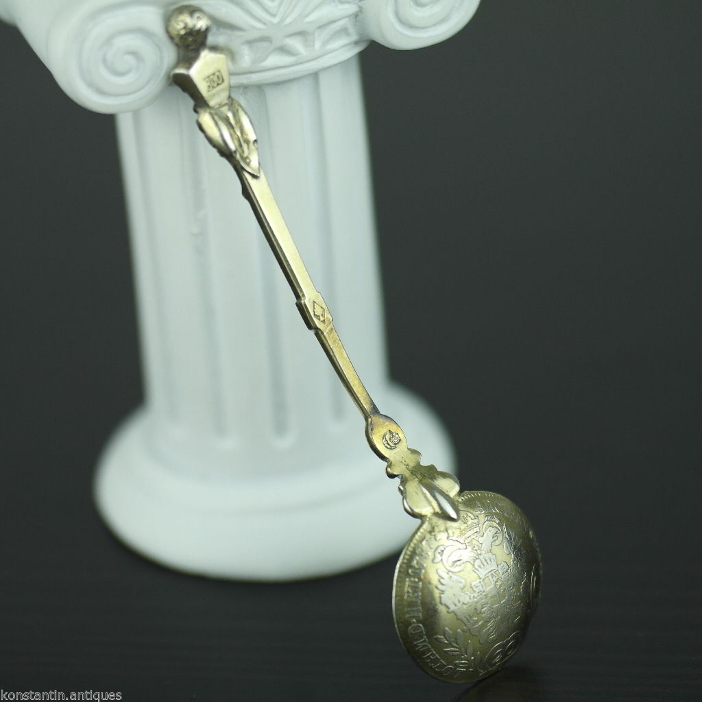 Antique 1787 gold plated solid silver 20 Kreuzer coin spoon IOSEPH Austrian Empire 800 German
