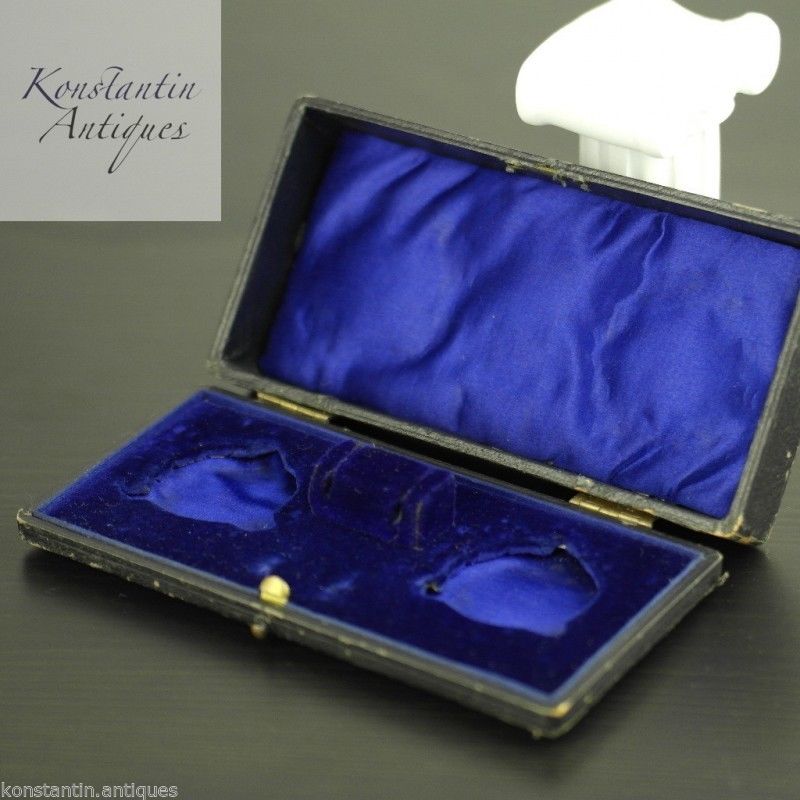 Caja negra antigua para cuencos y cucharas de mostaza o sal Imperio Británico