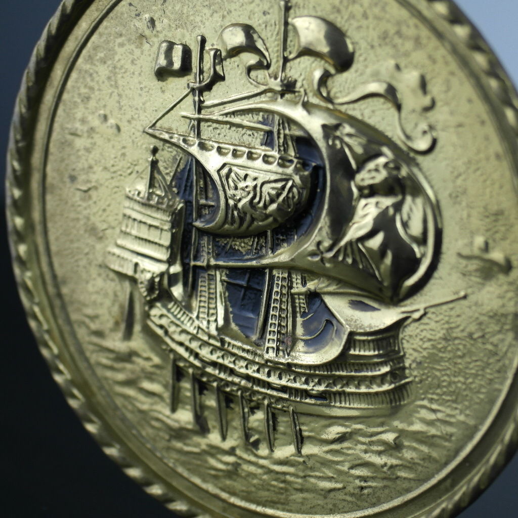 Vintage wall decor brass plate Antique boat portrait heat resistant England