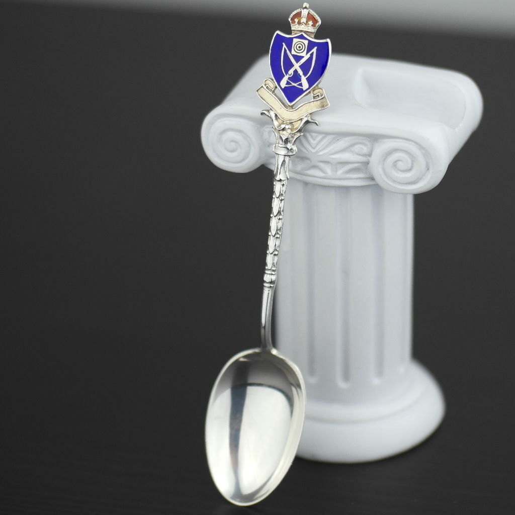 Antique 1915 enamel sterling silver spoon CVC England Birmingham British Empire