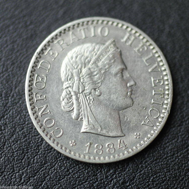 Moneda antigua de 1884 20 Rappen Suiza CONFOEDERATIO HELVETICA